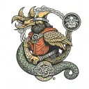 Viking & snake & Eagle & Dog tattoo design idea