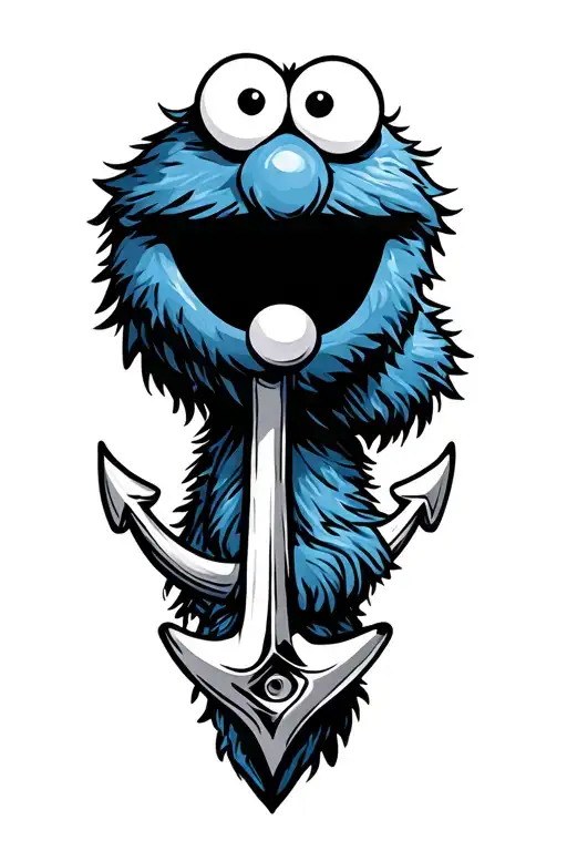 Cookie Monster with an anchor cross tattoo design idea