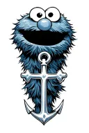 Cookie Monster with an anchor cross tattoo design idea
