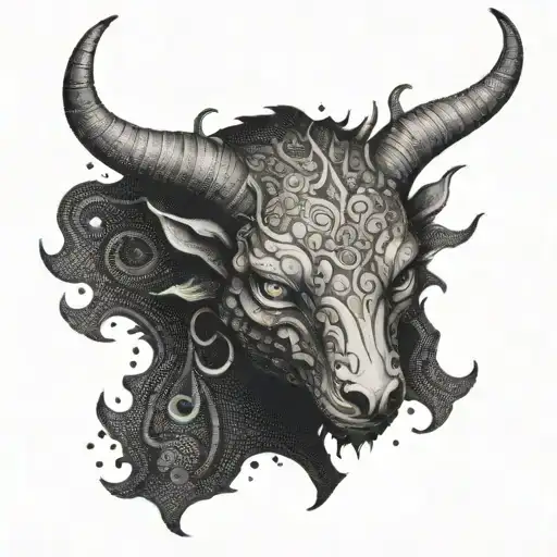 A mythical creature embodying both darkness and light in dotwork style tattoo design idea