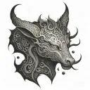 A mythical creature embodying both darkness and light in dotwork style tattoo design idea