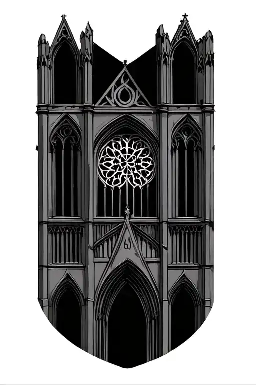 Gothic cathedral fine line tattoo design idea