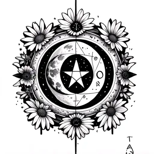 Wicca Triple Moon, in the full moon vegvisir symbol. In addition 1 star and daisy tattoo design idea