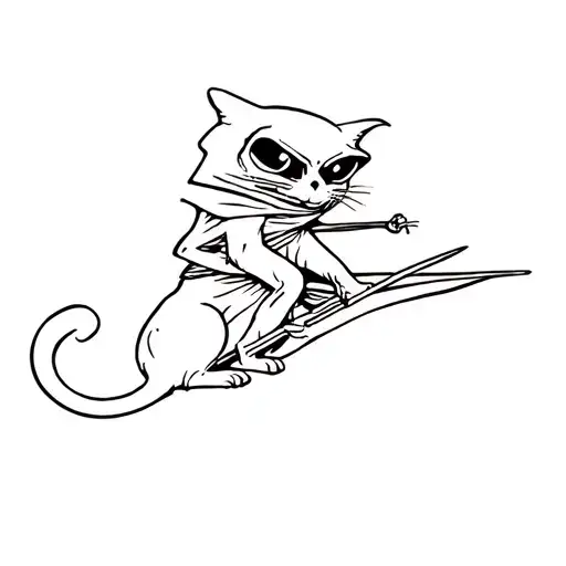 cute grim reaper riding cat tattoo design idea