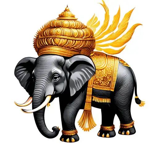 A Thai elephant with gold garments above his head tattoo design idea