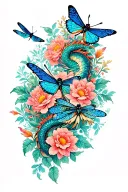 full leg sleeve with dragons butterfly dragonflies flowers tattoo design idea