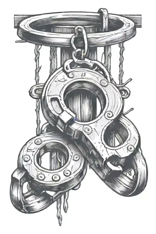 pair of handcuffs falling through a prison fence tattoo design idea