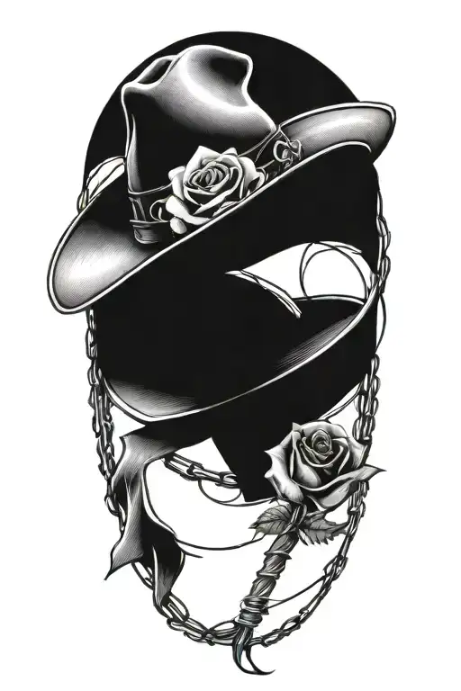 Cowboy hat with a rose intertwined with barbed wire tattoo design idea