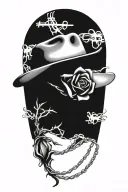 Cowboy hat with a rose intertwined with barbed wire tattoo design idea