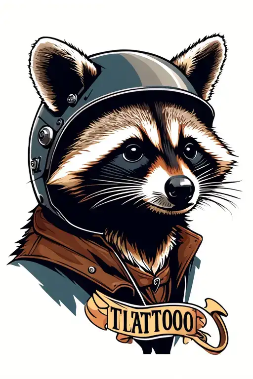 Racoon wearing motorcycle helmet tattoo design idea
