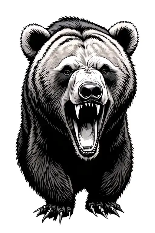 Kodiak bear with open mouth and claw tattoo design idea