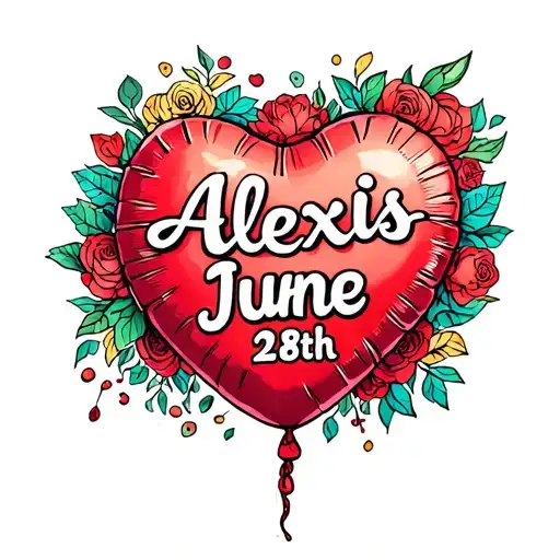 "Alexis June 28th" Heart shape balloon tattoo design idea