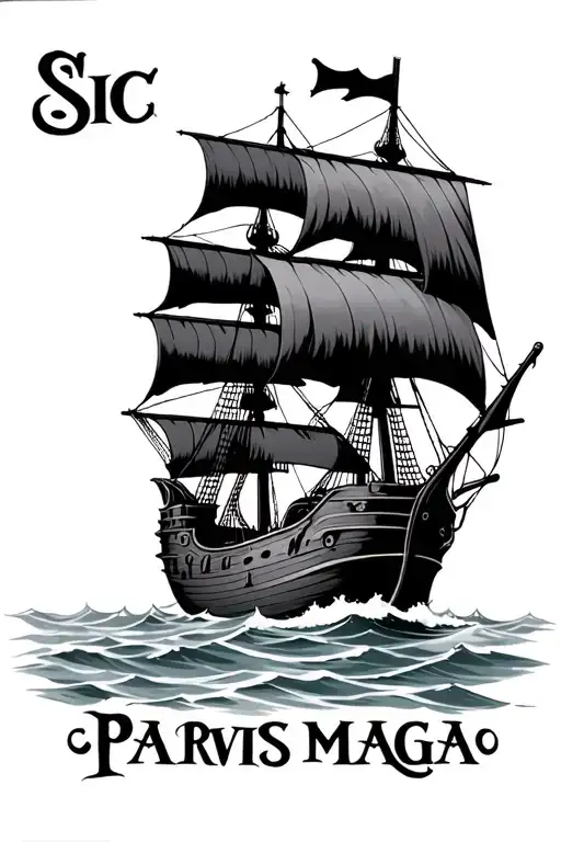 "SIC PARVIS MAGNA" galleon pirate ship tattoo design idea