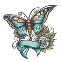 thyroid ribbon with butterfly tattoo design idea