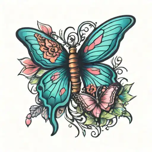 thyroid ribbon with butterfly tattoo design idea