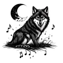 Musical notes with wolf and moon tattoo design idea