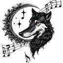Musical notes with wolf and moon tattoo design idea