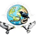 An eagle and a raven surrounding the planet Earth. And a snake in the center tattoo design idea