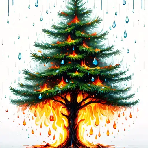 fire christmas tree rain drops tattoo design idea