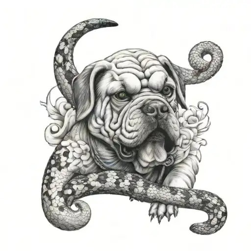 dog fu dog and snake tattoo design idea