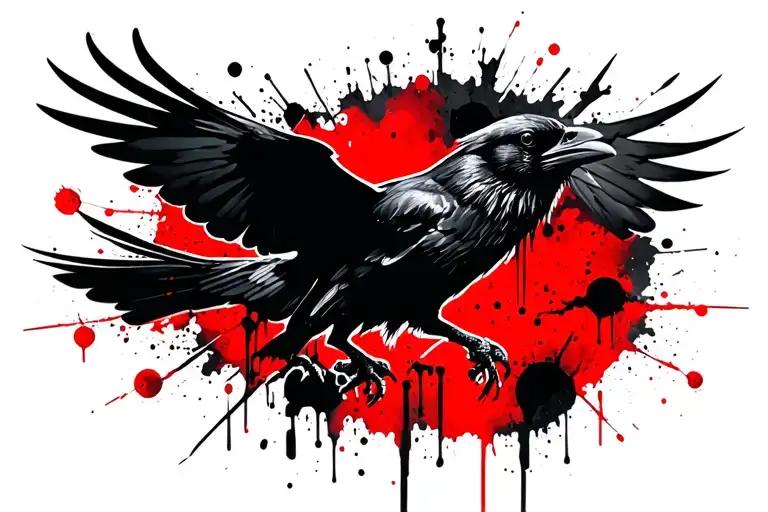 Flying raven abstract on hip bone tattoo design idea