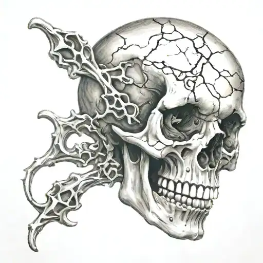 sideways realistic skull tattoo design idea