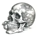 sideways realistic skull tattoo design idea