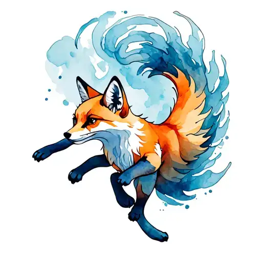 nine tail fox jumping tattoo design idea