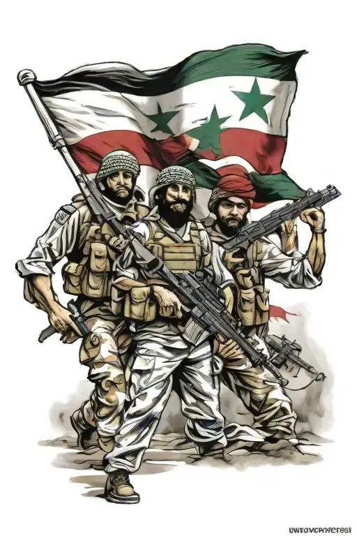 middle eastern soldiers holding Palestine flag waving tattoo design idea