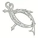 very cursed and curved blade with cross shape and made with a lot of roots and text tattoo design idea