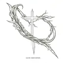 very cursed and curved blade with cross shape and made with a lot of roots and text tattoo design idea