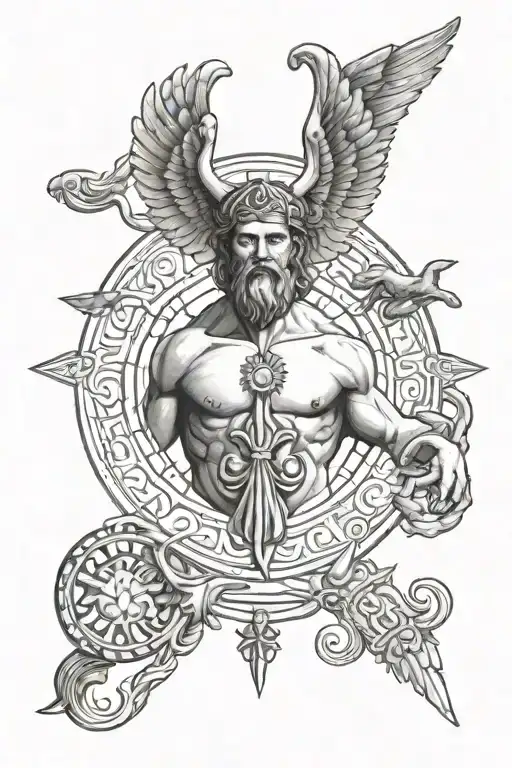Greek tattoo with the symbol of each god of Olympus, connected by a small thread tattoo design idea