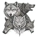 a wolf, bear, gecko, and cat tattoo design idea