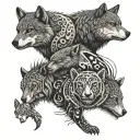 a wolf, bear, gecko, and cat tattoo design idea