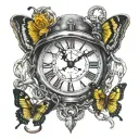 the realistic eye, anchor with chain connecting to pocket watch, butterflies, white tiger, german shepherd, yellow duck  tattoo design idea