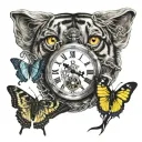 the realistic eye, anchor with chain connecting to pocket watch, butterflies, white tiger, german shepherd, yellow duck  tattoo design idea
