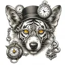the realistic eye, anchor with chain connecting to pocket watch, butterflies, white tiger, german shepherd, yellow duck  tattoo design idea
