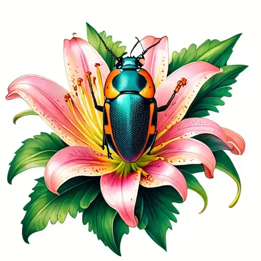 small stink bug on a lily flower tattoo design idea