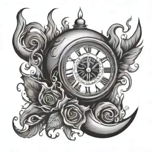 eyeball and a clock and a candle burning tattoo design idea