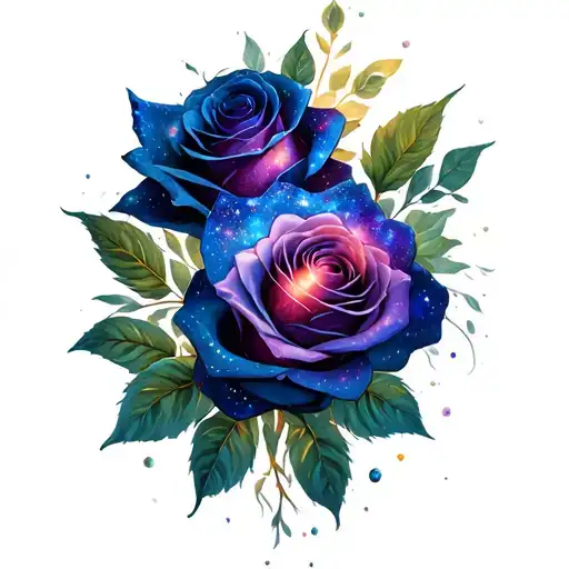 galaxy with roses tattoo design idea