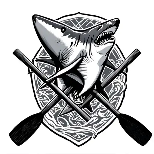 shark and crossed rowing oars intertwined tattoo design idea