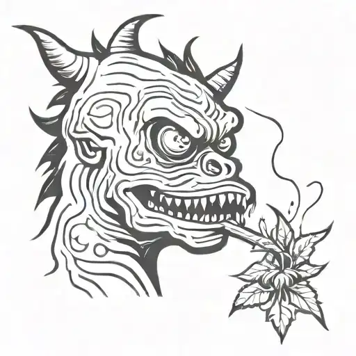 wierd monster smoking weed tattoo design idea