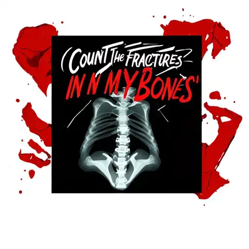 The text" count the fractures in my bones" in a bold font and an image of broken bones on an xray tattoo design idea
