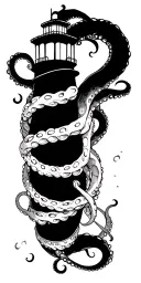 octopus wrapping its tentacles lighthouse tattoo design idea