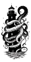 octopus wrapping its tentacles lighthouse tattoo design idea