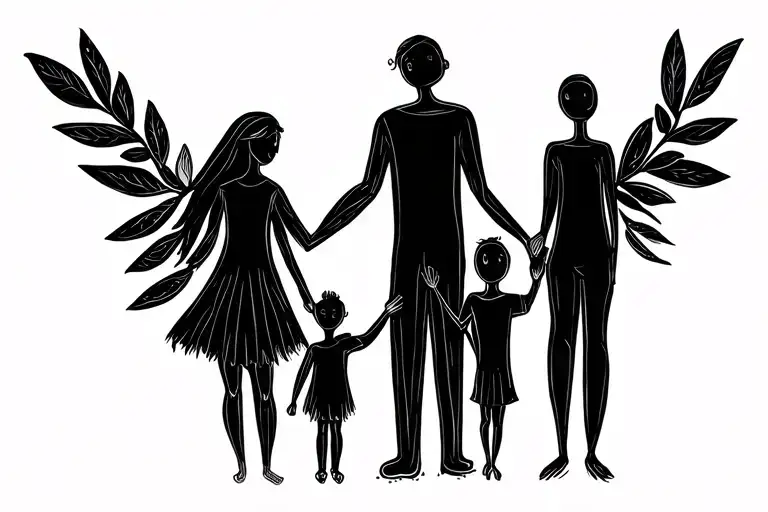 stickman family of mother brother wife child holding tattoo design idea