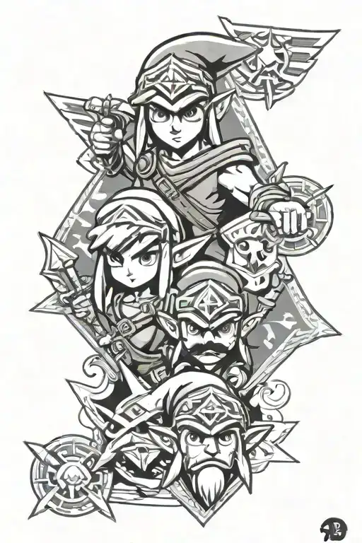 Tri-force from Zelda with link and Mario and Luigi. Mixed in with sonic the hedgehog.  tattoo design idea