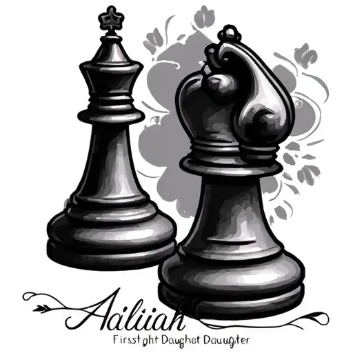 Aaliah first born daughter name with queen chess piece tattoo design idea