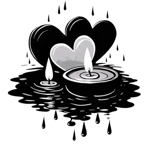 Add an illustration of a candle in the rain, perhaps near the base of the intertwined hearts. The candle could be lit, w tattoo design idea