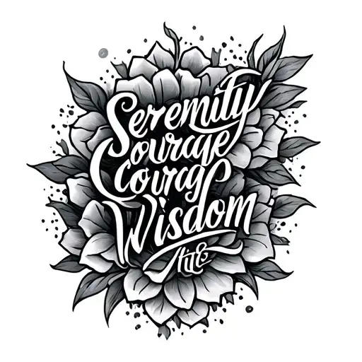 serenity courage wisdom down the spine in cursive, fine line text  tattoo design idea
